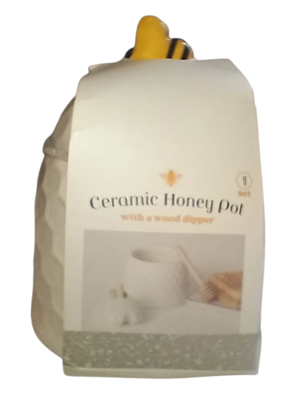 Target Bullseye Ceramic Honey Pot Set - White Beehive with Wood Dipper